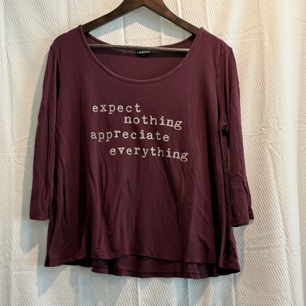 Vintage Joe Boxer Sleep T Shirt Women's Plum XL Expect Nothing Appreciate Every